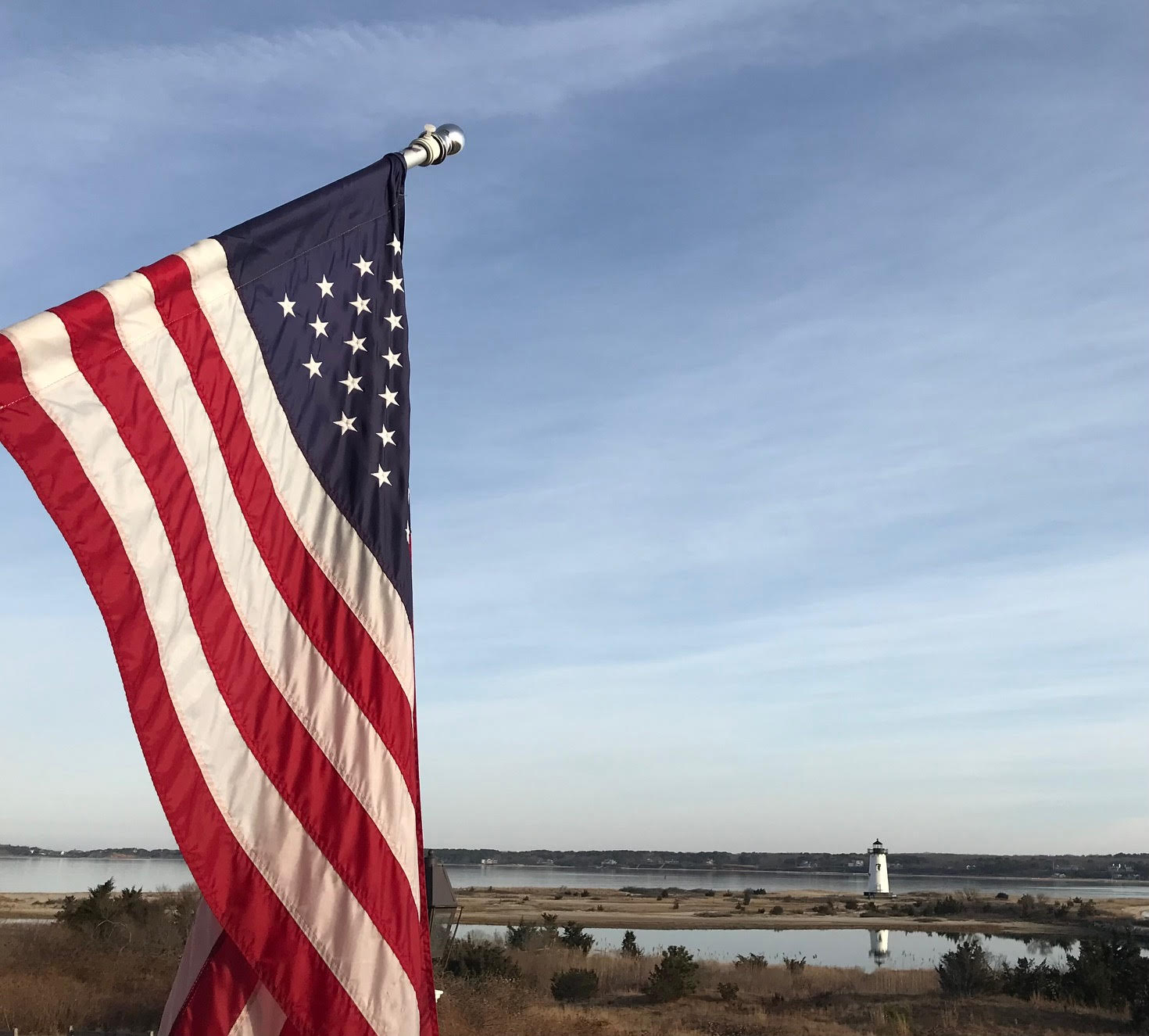 american flag and lighthouse edgartown